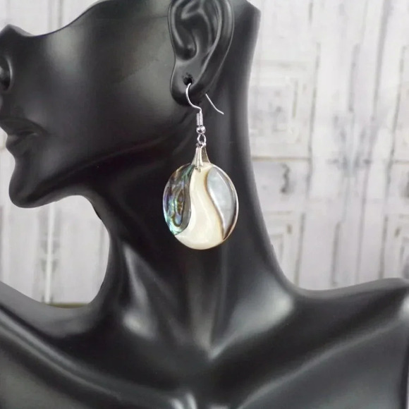 Abalone Wave Dangle Earrings - Picture 7 of 7
